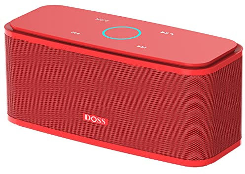 DOSS SoundBox Portable Bluetooth Speaker with 12W HD Sound and Bass, IPX5 Waterproof, 20H Playtime, Touch Control, Handsfree, Wireless Speaker for Home, Outdoor, Travel-Red