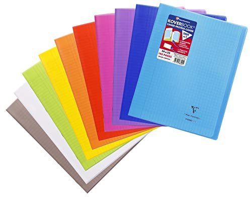 Clairefontaine 986401C Un Cahier Agrafé Koverbook - 24x32 cm - 140 Pages Grands Carreaux - Papier Blanc 90 g - Couverture Polypro Couleur Aléatoire