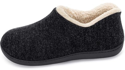 ULTRAIDEAS Women's Cozy Memory Foam Closed Back Slippers with Warm Fleece Lining, Wool-Like Blend Cotton House Shoes with Anti-Slip Indoor Outdoor Rubber Sole (Black，Size 6)