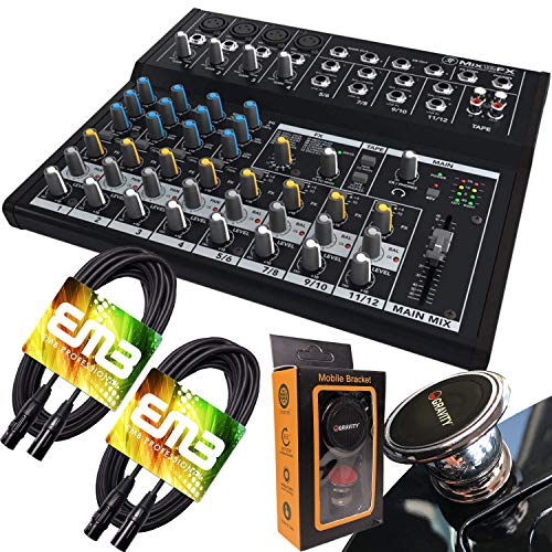 Mackie Mix12FX 12-channel Compact Mixer with Effects with Pair of EMB XLR Cable and Gravity Magnet Phone Holder Bundle