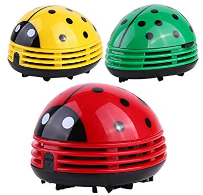 Mini Aspirapolvere Portatile Palmare Senza Fili da Tavolo Spazzatrice per Briciole da Tavolo Aspirapolvere Carino Coccinella - Funziona a Batteria - Rosso