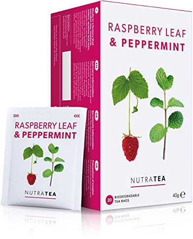 NutraTea - Tisane de Feuilles de Framboisier et à la Menthe Poivrée - 40 Sachets de thé enveloppés - Tisane - (2 paquets)