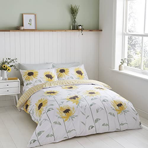 Catherine Lansfield Painted Sun Flowers Easy Care Double Duvet Set Yellow