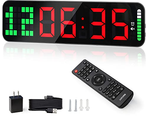 LUCORB Gym Timer - Large Digital Gym Clock Wall with Interval Time Progress Bar, Countdown/Up Stopwatch, Remote Control for Home Gym Garage Boxing Crossfit