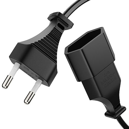 conecto alargador de Cable de alimentación, Enchufe Europeo Recto a Enchufe Europeo Recto, Cable de alimentación Europeo para electrodomésticos, 1,00 m, Negro