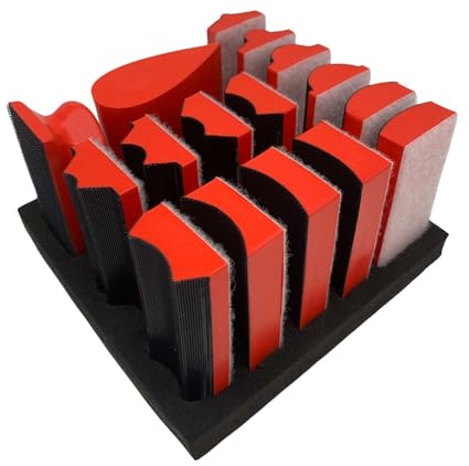 Hand Sanding Block Set of 16,Interchangeable Assorted Contoured Profile Sanding Pad Kit,Hook and Loop Abrasive Sanding Chassis for Sand Wood Furniture, Auto Paint and Crafts,Red