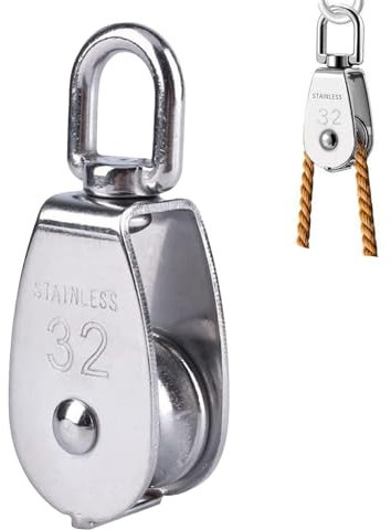 Puleggia Palestra Inox 304, Puleggia Carrucola in Acciaio Inox, Puleggia Girevole Singolo Gancio, Puleggia Carrucola con Cuscinetti, Puleggia Singola, Carico 250kg, per Fune Fitness,Trasporto