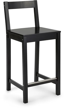 Amazon Basics Küchenhocker aus Holz, Barhocker mit Rückenlehne, Esszimmerstuhl, einfache Montage, modern, 1 Stück, 88 cm hoch, Schwarz