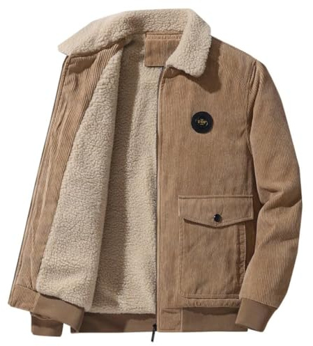 Uomo Autunno Inverno Retro Giacca Pile Da di Costine Velluto A Coste Caldo Maniche Lunghe Bocca Foderata In Sherpa Di Lana Pelle Agnello Sciolto Trasporto Giacca Del Camionista Invernale Khaki L
