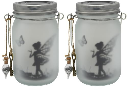 UNUS Solarlicht Schmetterlingsfee Solar Laterne Feenglas Elfenglas Einmachglas Gartenlicht Solarleuchte