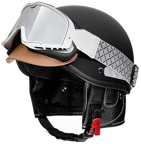 Vintage Motorrad Halbhelm Helm mit Offenem Gesicht, Retro Halbmasken-Helm Erwachsene Männer Frauen für Jet Moped Fahrrad Chopper Scooter Helm, Dual Purpose Liner ECE Geprüft