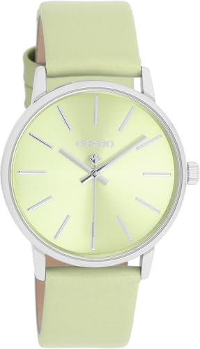 Oozoo - Timepieces Damen Uhr in Light Green/Silver | Armbanduhr Damen mit Lederarmband | Moderne Uhr für Frauen | Edle Analog Damenuhr in rund C11370 (36mm Gehäuse)