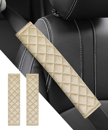 Flaconi Protector Cinturon Coche,Almohadilla Cinturon Coche,Funda Cinturon Coche,Protector Cinturon Coche Adulto,Almohadilla Cinturon Coche Niños,Adecuada para Viajar,Cinturon Coche,Mochila（Beige）