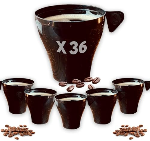 Table'Colors 36 Tasses à Café Noires 20 cl avec anse - Réutilisable - Étanche - Empilable - Anniversaire - Mariage - Plastique dur - Solide - Mug - Thé