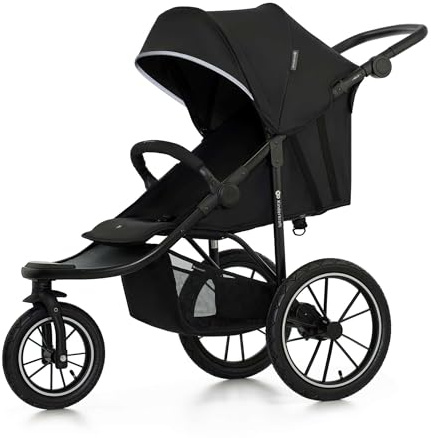 Kinderkraft HELSI 2 Buggy up to 22 kg, Buggy from Birth, Stroller with Large Air Tires, Reclining Function, Adjustable Parent Handle, Foldable, Underseat Basket, Black