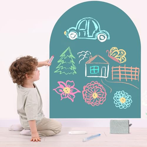 Magnetisk Tavla för Barn，80 * 100 Självhäftande Bågformad Krittavla （Turkos Grön）