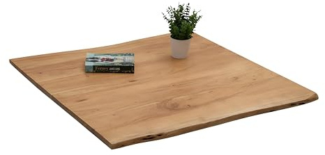 SAM Tischplatte 90 x 90 cm | Akazienholz massiv | Eichefarben | Echte Baumkante | Pflegeleichtes Unikat für DIY-Ideen | geeignet für Esstische, Arbeitsflächen & Bartische