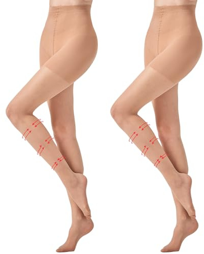 Aaronano Damen Kompressionsstrumpfhose Transparente Figurformende Stützstrumpfhose 30Denier 2 Paar Natur M