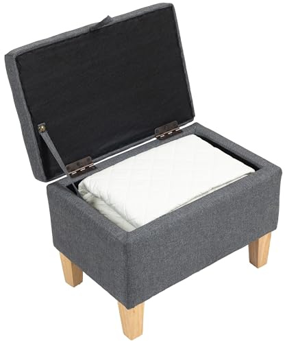 HOMCOM 16L Lino Storage Ottoman Poggiapiedi imbottito con gambe in legno di gomma per contenitore, fondo letto, panca per scarpe, seduta, grigio antracite