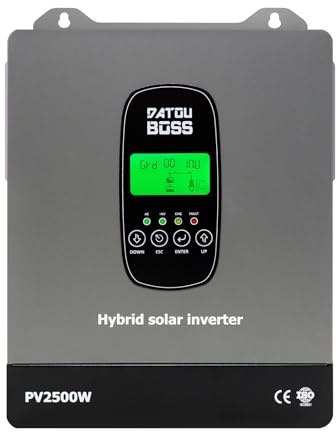 DATOUBOSS 1800W Solar Hybrid Wechselrichter 12V Reiner Sinus Wechselrichter mit 100A MPPT Solarladeregler,2500W PV Eingang,Unterstützt Batterielosen Betrieb,BMS-Schutzsystem.