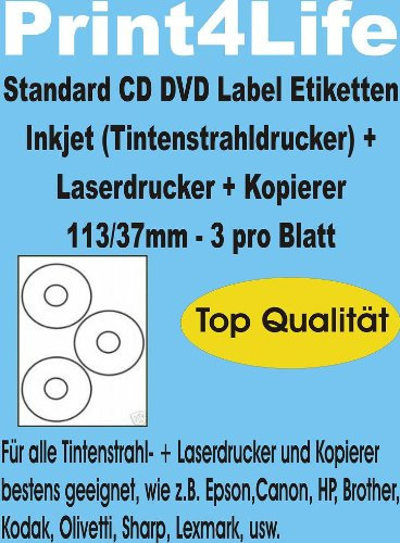 150 CD - DVD Labels - Labels - Labels, Self-Adhesive; High White;113/37; Standard-Quality