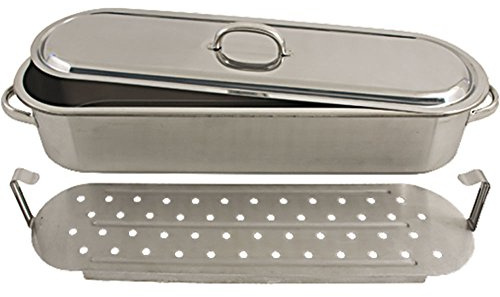 Fiskpanna, fiskpanna, med lock och silinsats 600 x 180 x 110 mm, 10,5 liter