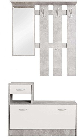 AVANTI TRENDSTORE - Rudolf - Guardaroba da Ingresso con Specchio, 3 Ganci appendiabito e Comoda scarpiera. Perfetta per l'ingresso. Disponibile in diversi colori (Grigio)