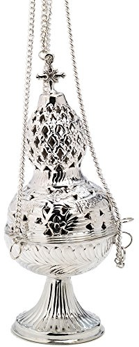 NKlaus Incensario de Navidad Cadena Cruzada bañada en Plata 90cm Recipiente Colgante Giratorio Deco Grande 7625