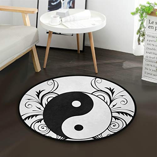 Mnsruu Chinesischer Ying Yang Tao Zen Blume runder Bereich Teppich für Wohnzimmer Schlafzimmer 92 cm Durchmesser