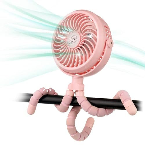 Winique Pram Fan, 2600mAh Battery Powered Car Seats Clip-on Ultra Quiet 3 Speed 360° Rotatable Personal USB Desk Fan with LED Lights for Car/Stroller/Bike/Camping/BBQ/Gym