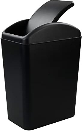 Xowine 15 L Petite Poubelle Oscillante de Cuisine, Poubelle avec Couvercle en Plastique, Noir