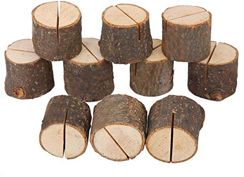 10st Trä Bordskortshållare, Trä Fotohållare Stubbform Bröllopsfest Platskorthållare Bild Ställ Nummer Bord Klämma Bord Platskort