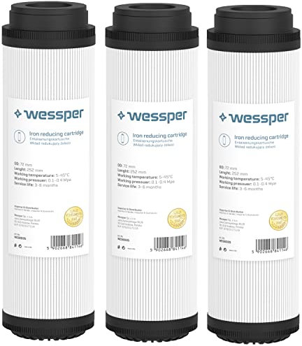 Wessper 3 Pièces Cartouche pour Filtre à Eau, Charbon Actif en Granulés PP 10″ pour L'osmose Inverse 25,2 cm x 7,2 cm | pour Osmose Inverse, Purificateur D'eau, Absorption de Sédiments