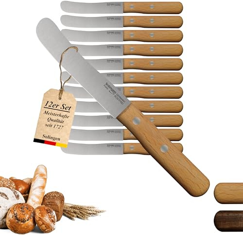 Solingen Messer Buche Buckelmesser 12er Set, stabile Hohl Stiftnieten, Frühstücksmesser, Brötchenmesser, direkt vom Hersteller & aus eigener Fertigung, Polierabzug