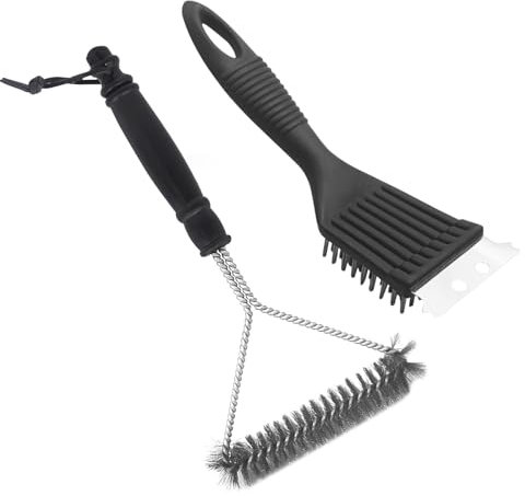 2 Stück Grillbürste BBQ Grill Reinigungsbürste und Schaber Grill Bürste Edelstahl Dreieckige Grillbürste Grillrost Bürste für Gasgrill Holzkohlegrill