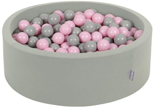 KiddyMoon Piscine À Balles pour Bébé Rond 90X30cm/200 Balles 7Cm Fosses À Boules Jouet Enfant, Sauge : Rose Poudré/Vert De Gris