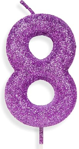 Zolunu Candela Compleanno Rosa Viola Numero 8, Decorazione Glitter per Torta a Tema Rosa Viola per Ragazze Donne Forniture per Feste Compleanno Regali
