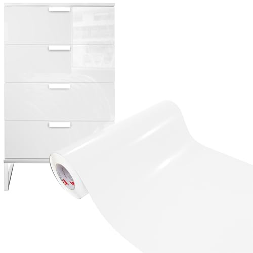DecoMeister Vinilo Adhesivo Muebles Blanco Brillo Papel Decorativo Autoadhesivo Para Forrar Encimera Cocina Lámina Impermeable Para Exterior Puerta Pegatina Para Armario Mesa En Rollo 50 x 500 cm