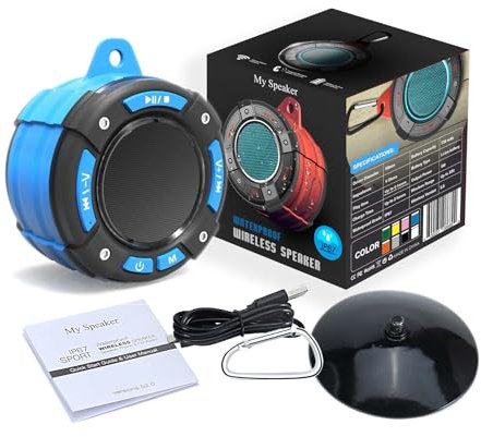 S SMAZINSTAR Haut-parleur de douche Bluetooth FM Radio IPX7 étanche 10 W 12 heures de lecture RVB Haut-parleurs portables sans fil Bluetooth Mini haut-parleur avec crochet à ventouse pour salle de