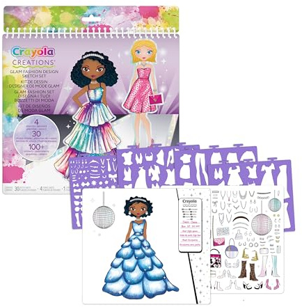 Crayola Creations - Glam Fashion Super Set, Disegna la tua collezione di moda, Set da disegno con Stencil e Stickers, Attività Creativa per Bambine, da 8 anni, 04-1270