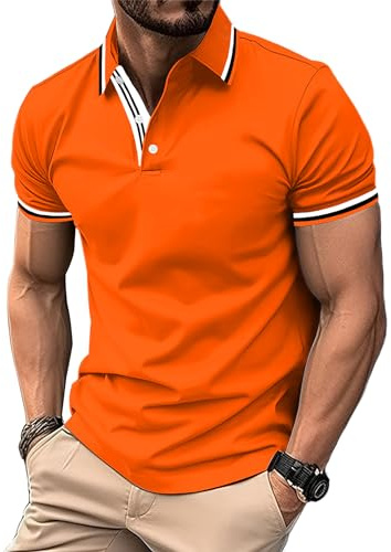 geeksport Men's Polo Shirt Short Sleeve Golf Polo Outdoor Breathable Tops for Mens Sports T-Shirt Work Tee Orange L
