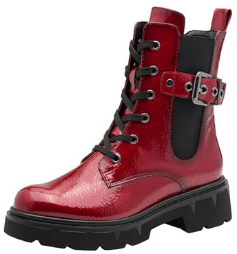 MARCO TOZZI Stivaletti Donna con Lacci e Fibbia Tacco a Blocco, Rosso (Dk.Red Pat.), 40 EU
