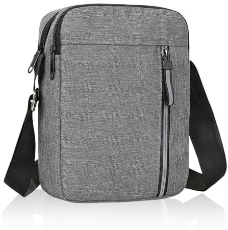 VIRAHYEM Men's Shoulder Bag, Small Sling Crossbody Bag - Lightweight Nylon & Oxford Messenger Bag with Adjustable Strap & Zipper Pocket, Casual Chest Bag for Daily Use, Travel, Work (Black-Grey)