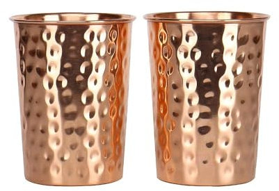 zig zag Lot de 2 tasses en cuivre pur martelé – Verres à eau ayurveda de 300 ml | Gobelets fabriqués à la main pour des bienfaits pour la santé | Verre en cuivre pour un usage quotidien