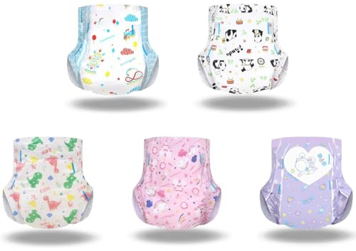 Landofgenie Couches pour Adultes à Motifs 10 Unités (5 Designs, 2 par motif) Protection Nocturne & Anti-Fuites - Hautement Absorbantes avec Languettes (Medium 28-38)