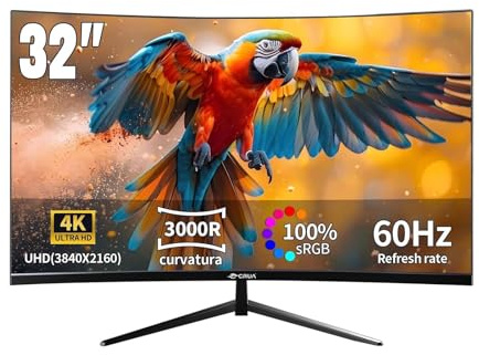 CRUA 32 Pouces incurvé Moniteur de Jeu 4K - Taux de rafraîchissement de 60 Hz, Temps de réponse de 1 ms, Prise en Charge HDR10, Compatible G-Sync, Dalle VA incurvée 3000R idéal pour Les GA
