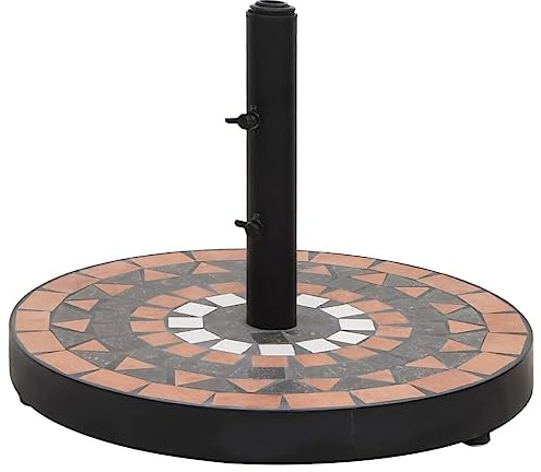 Teenpull Parasollstativ för terrasser, rund utomhus paraplyfot 12 kg, pulverlackerat järn, terrakotta keramiska plattor, justerbar hållare för trädgård och balkong