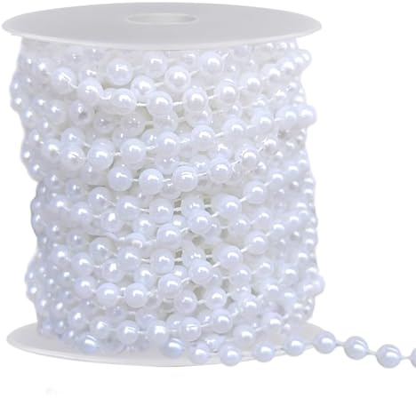 Pearl Beads String Garland, 15m White Pearls Bead Chain Ribbon Garlands 6mm String of Pearl Beaded Garland for DIY Crafting
