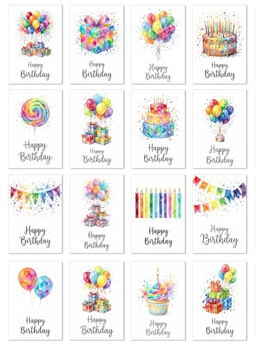 Edition Seidel Set di 16 biglietti di auguri con busta. Biglietto di auguri Biglietto di compleanno Frasi Buon compleanno Happy Birthday Uomo Donna Bambini (SW026)