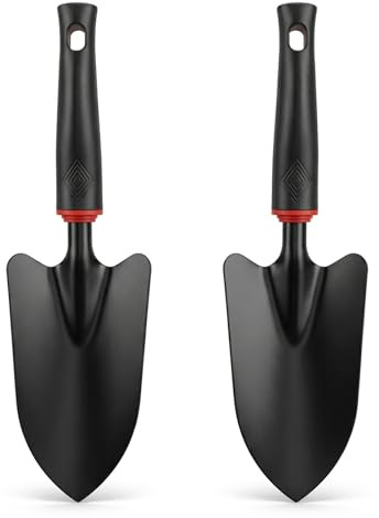 2 Palas de jardinería, Palas pequeñas para jardín, 32,5 x 8 cm, Ideales para trasplantar plántulas, Quitar Malas Hierbas y airear la Tierra, Color Negro